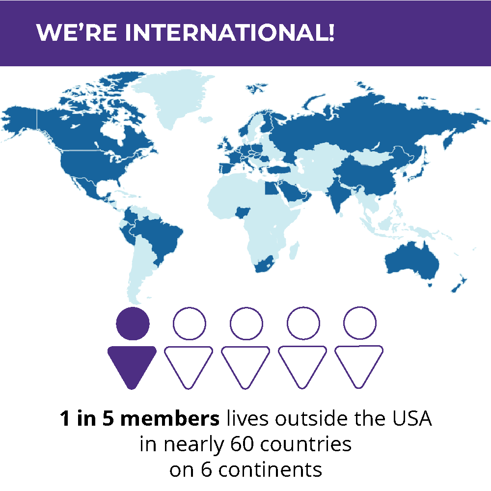 AAA is international, with 1 in 5 members living outside the USA, in nearly 60 countries, on 6 continents